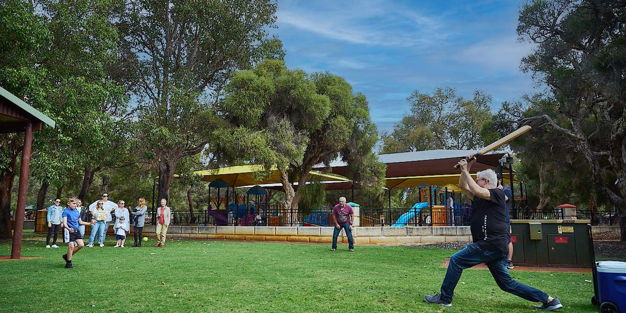 Whiteman Park exercise playing family cricket copy