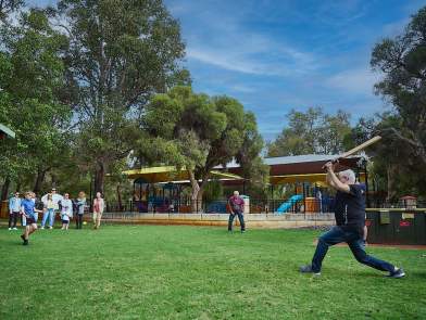 Whiteman Park exercise playing family cricket copy